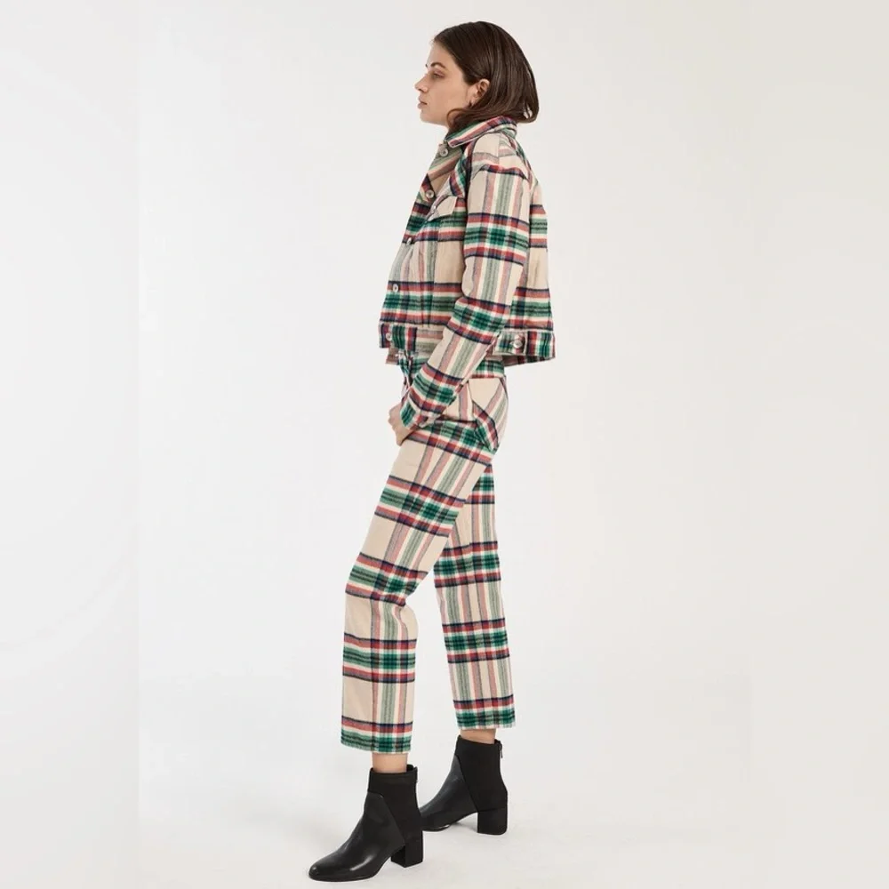 Father’s Daughter LA Raegan Denim Pants - plaid 28 - Picture 2 of 7